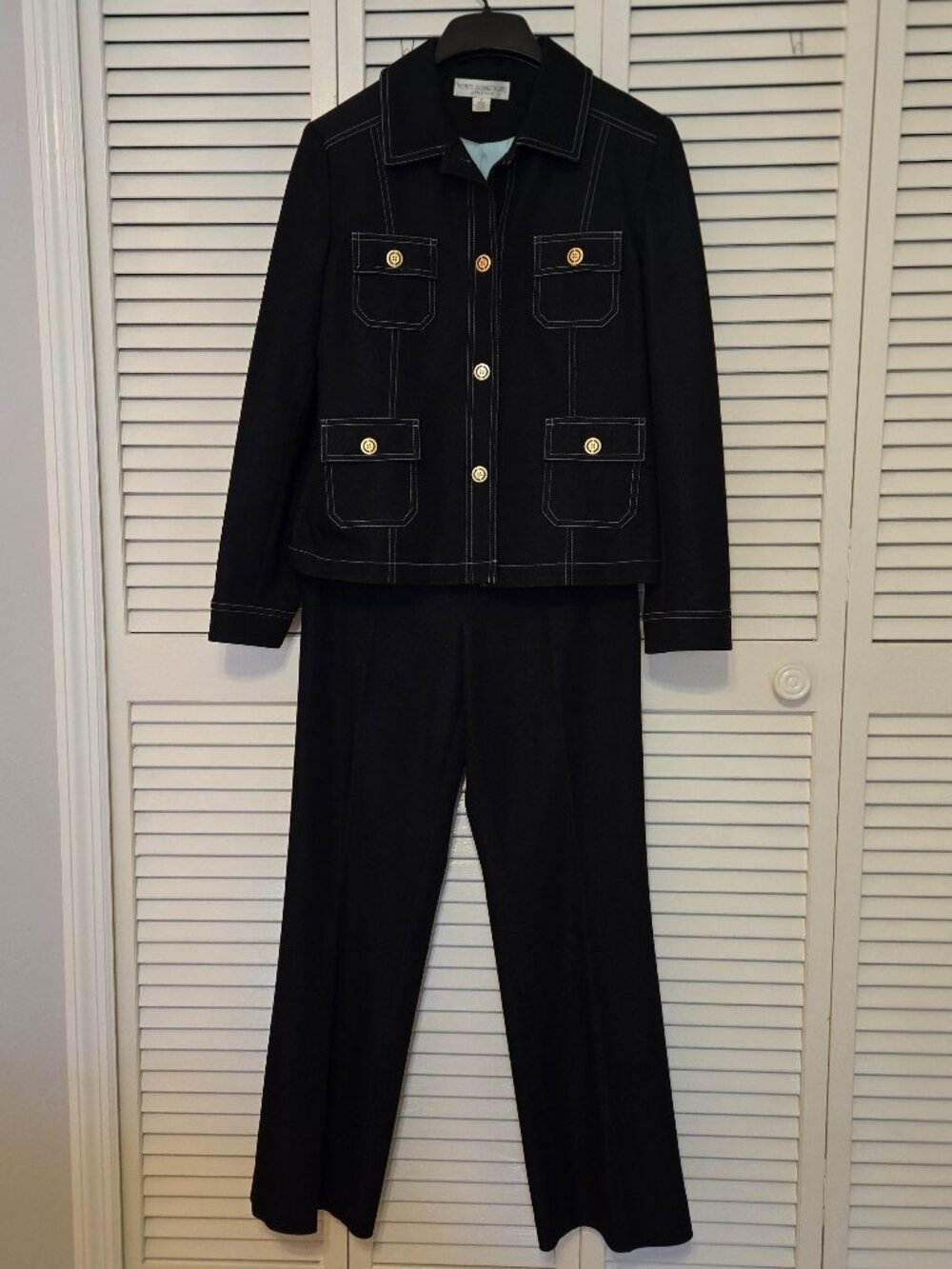Petite Sophisticate Dressy Denim Look Nautical Style Pantsuit